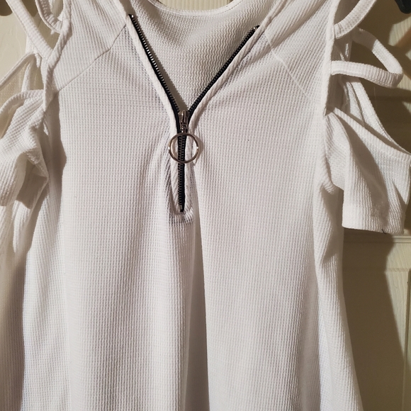 Sexy white zipper blouse with cut outs Large White - Picture 4 of 6